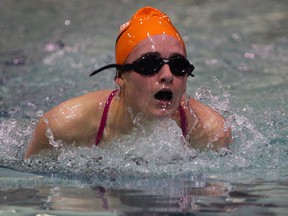 L'Essor's Alexandra Jubenville competes in the 50M breaststroke at the University of Windsor pool. (NICK BRANCACCIO/The Windsor Star)