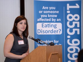 Leta Marchand, clinical therapist with the Bulimia Anorexia Nervosa Association, speaks at a press conference at the Waterfront Hotel in Windsor, Ont. on Jan. 31, 2014. The announcement was for a new partnership between the Bulimia Anorexia Nervosa Association and Windsor Essex Community Health Centre. (DYLAN KRISTY/The Windsor Star)