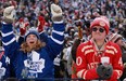 A Leafs fan cheers while a Red Wings fans shakes his head after Toronto's first goal of the  2014 Bridgestone NHL Winter Classic between the Detroit Red Wings and the Toronto Maple Leafs at Michigan Stadium in Ann Arbor, Wednesday, January 1, 2014.  Toronto defeated Detroit 3-2 in a shootout.   (DAX MELMER/The Windsor Star)