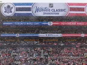 Michigan Stadium is filled with Toronto Maple Leaf fans and Detroit Red Wing fans for the 2014 Bridgestone NHL Winter Classic between the Detroit Red Wings and the Toronto Maple Leafs, Wednesday, January 1, 2014.  Toronto defeated Detroit 3-2 in a shootout.   (DAX MELMER/The Windsor Star)