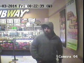 Windsor police released this surveillance photo of a Walker Road Subway robbery suspect. (Handout/Windsor Police)