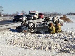 Emergency crews responded to a rollover collision on Highway 3 and County Road 34 on Wednesday, Jan. 29, 2014. (TwitPic: Nick Brancaccio)