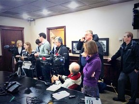 Media gather to hear Mayor Eddie Francis announce he won't seek a fourth term. (TwitPic: Dylan Kristy/The Windsor Star)