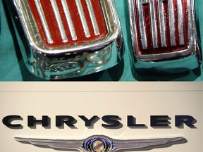 A combo of files images shows the logos of Italian car manufacturer Fiat and U.S. automobile heavyweight Chrysler. Italian carmaker Fiat said on January 1, 2014 it had agreed to buy up the remainder of Chrysler in an historic $3.65-billion deal, paving the way for a full merger that will create a new global auto giant. (AFP/Getty Images)