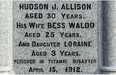 The Allison family memorial in Maple Ridge Cemetery in Chesterville. Hudson J. Allison age 30; wife Bess Waldo age 25; daughter Loraine age three perished in the Titanic disaster on April 15, 1912. (Pat McGrath, Ottawa Citizen)