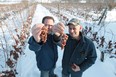 Colio Wines Vice-President -Winemaking Lawrence Buhler, left, and Kevin Donohue, Viticulturalist/ Vineyard Manager, during harvest of icewine in Harrow, Ontario on January 6, 2014.  (JASON KRYK/The Windsor Star)