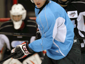Windsor's Kerby Rychel, centre, and Nick Ebert practise at the WFCU Centre in 2011. (NICK BRANCACCIO/The Windsor Star)