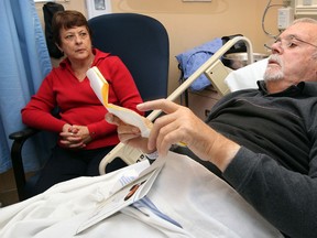 Marcel Couture recovers from total knee replacement surgery with his wife Marylou Couture at Windsor Regional Hospital's Met Campus Wednesday, January 8, 2014. (NICK BRANCACCIO/The Windsor Star)