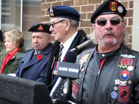 Mike Lepine and other veterans rally on University Avenue West on Jan. 31, 2014. (Nick Brancaccio / The Windsor Star)