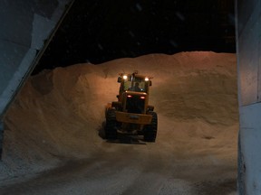 In this file photo, a front-end loader fills snow removal vehicles with salt at the City of Windsor Crawford Yard, Sunday, Jan. 5, 2014.  (DAX MELMER/The Windsor Star)