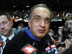 Fiat-Chrysler CEO Sergio Marchionne speaks to the media event for the new Chrysler 200 during the 2014 NAIAS at Cobo Center, Detroit, January 13, 2014. (NICK BRANCACCIO/The Windsor Star)