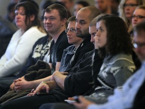 In this file photo, University of Windsor students listen to Terri-Jean Bedford, Wednesday, Jan.15, 2014, at the school. Bedford was the principal affiant in Canada v. Bedford, a Constitutional Challenge which resulted in the Supreme Court of Canada decision striking down laws restricting prostitution.  (DAN JANISSE/The Windsor Star)