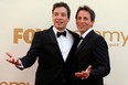 Seth Meyers, right, with Jimmy Fallon, is moving from his Weekend Update desk to his own late night show on NBC. (Chris Pizzello , AP)