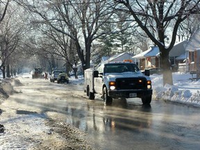 Randolph Avenue between Labelle Street and Grand Marais Road was shut down during the morning rush hour Thursday as crews dealt with a water main break. (TwitPic: Jason Kryk/The Windsor Star)