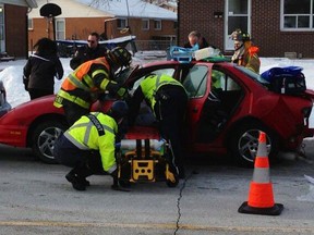 Emergency crews responded Friday morning to a collision between three vehicles near the intersectin of Campbell Avenue and Totten Street in Windsor. (TwitPic: Nick Brancaccio/The Windsor Star)