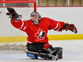 Kingsville's Corbin Watson makes a save for Team Canada. (Hockey Canada Images)