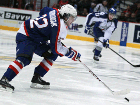 Windsor's Sam Povorozniouk, left, scores on a short-handed breakaway against the Wolves at the WFCU Centre. (DAX MELMER/The Windsor Star)