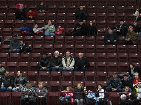 A small crowd watch the Windsor Express host the Mississauga Power at the WFCU Centre, Friday. (DAX MELMER/The Windsor Star)
