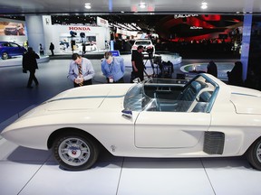 For the 50th anniversary of the Ford Mustang, Ford has on display the 1962 Ford Mustang 1 concept car which later evolved into the Mustang production car at the North American International Auto Show in Detroit. (Scott Olson / Getty Images)