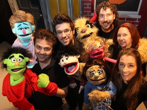 Cardinal Productions is putting on the musical Avenue Q, which uses puppets held by actors. It's a spoof of Sesame Street. Two years ago, Korda Productions put on the same play, above. Cast members from January 2012 included, Joe Cardinal, left, Christopher Lawrence-Menard, Kevin Scott, Tracey Atin and Kathy Roberts display some of the puppets featured in the production. (DAN JANISSE / Windsor Star files)