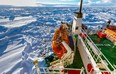 Russian ship MV Akademik Shokalskiy is trapped in thick Antarctic ice, 1,500 nautical miles south of Hobart, Australia on Friday, Dec. 27, 2013. The research ship was on a research expedition to Antarctica, when it got stuck after a blizzard's whipping winds pushed the sea ice around the ship, freezing it in place. (Australasian Antarctic Expedition/Footloose Fotography, Andrew Peacock/The Associated Press)