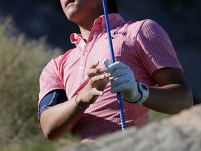 Japan's Ryo Ishikawa watches his tee shot the 16th hole during the pro-am of the Humana Challenge Golf tournament at PGA West Wednesday, Jan. 15, 2014, in La Quinta, Calif. (AP Photo/Chris Carlson)