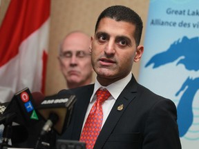 Windsor mayor, Eddie Francis, speaks to the media about $145,000 in funding from the Ontario government to support the Great Lakes and St. Lawrence Cities Initiative and their Municipal Adaptation and Resiliency Service, while at Caesars Windsor, Friday, Jan. 17, 2014.   (DAX MELMER/The Windsor Star)