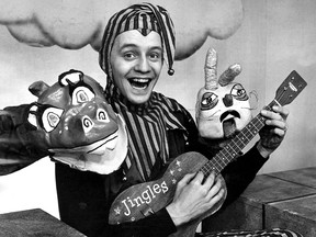 Here's Jingles the clown with his Herkimer Dragon and Cecil B. Rabbitt on Feb. 11, 1960. Jingles will be on stage at the Capitol Theatre in the first of a series of special morning fun shows. The jester will have on stage a giant replica of his Boofland Magic Castle. (FILES/The Windsor Star)