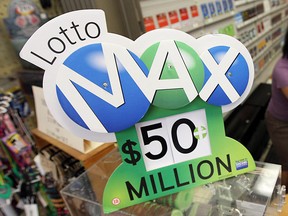 A promotional sign for Lotto MAX in a Windsor convenience store is shown in this 2012 file photo. (Tyler Brownbridge / The Windsor Star)