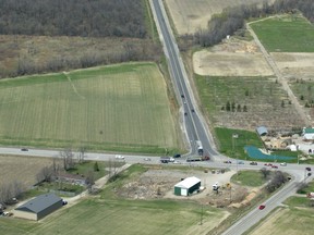 An aerial view of Lauzon Parkway ending at County Road 42, looking north. (The Windsor Star-Dan Janisse)
