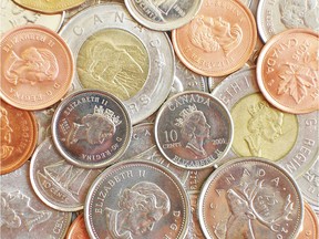 A stock image of Canadian coins.