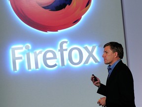 Then Mozilla CEO Gary Kovacs gives a press conference to present the new Firefox OS mobile operating system in Barcelona on Feb. 24, 2013, a day before the start of the 2013 Mobile World Congress. (JOSEP LAGOJOSEP LAGO/AFP/Getty Images)
