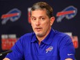 Former Detroit Lions head coach Jim Schwartz meets with the media in Orchard Park, N.Y., Monday, Jan. 27, 2014 after the Buffalo Bills hired him as their defensive co-ordinator. (AP Photo/The Buffalo News, Harry Scull Jr.)