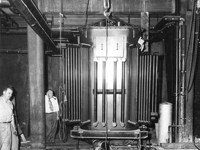 One of the biggest jobs in Windsor's frequency conversion program was completed on Aug. 20, 1952 when Canadian Comstock conversion engineers installed the last two transformer units in the Detroit-Canada tunnel ventilator on London Street East. Three transformers were installed to replace generators which previously operated to change the 25-cycle power to 60 cycle for tunnel use. (FILES/The Windsor Star)