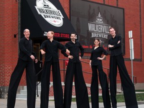Stilt Guys Mark Lefebvre, left, Clinton Hammond, Phillip Psutka, Lindsay Bellaire and Kyle Sipkens pose at Walkerville Brewery during an event back in October 2012.  (NICK BRANCACCIO / Windsor Star files)