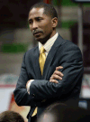 Windsor Express president and CEO Dartis Willis keeps on eye on the action Friday against London at the WFCU Centre. (DAN JANISSE/The Windsor Star)