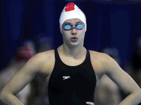 Windsor's Kylie Masse gets set to hit the water Friday at the 2014 Speedo Eastern Canadian Championships at the Windsor International Aquatic and Training Centre. (DAN JANISSE/The Windsor Star)