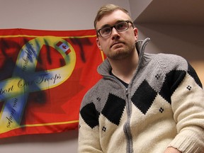 Jake De Jong, vice-president of academic affairs for the University of Windsor Student Alliance, shown Thursday, Feb. 27, 2014, in his office in the UWSA, which was vandalized. The student association at the U of W is in the middle of a controversial referendum and many think it is related.                 (TYLER BROWNBRIDGE/The Windsor Star)