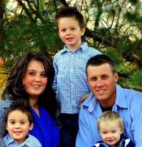 The Goulet family, clockwise from bottom left, Travis, 5, Kristen, Tanner, 6, Jack, and Trent, 2, are pictured in an undated family photo.  (Courtesy of Goulet family)