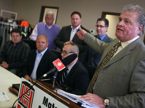 Charlie Hotham, president of Hotham Building Materials Inc., holds a press conference to announce that he is launching legal action against Freyssinett. (DAX MELMER/The Windsor Star)
