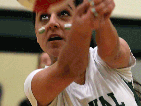 Lajuenesse's Sarah Karra-Aly returns the ball against Maranatha Wednesday in the high school girls volleyball championship. (NICK BRANCACCIO/The Windsor Star)