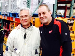 Red Wings fan Nick Lesiuk, left, meets ex-NHLer Darren McCarty at Costco in Windsor. (Star photo)