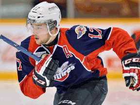 Steven Janes skates in a game with the Spitfires. (Terry Wilson/OHL Images)