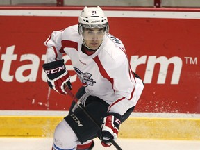 Spits forward Chris Marchese carries the puck during training camp. (DAN JANISSE/The Windsor Star)