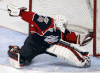 Spitfires goalie Dalen Kuchmey makes a save against the Sault Ste. Marie Greyhounds at the WFCU Centre. (TYLER BROWNBRIDGE/The Windsor Star)