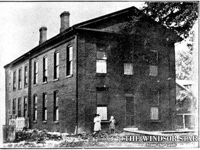 Windsor's first high school, located on the east side of Goyeau Street around the former site of the Windsor police garage, is pictured in this 1873 file photo. This preceded Patterson Collegiate Institute. During the depression of the 1870's it served as a centre for food distribution to the needy under the auspices of the Women's Benevolent Association - hence soup kitchen. It also served as a benevolent centre for children's work at the turn of the century. (FILES/The Windsor Star)