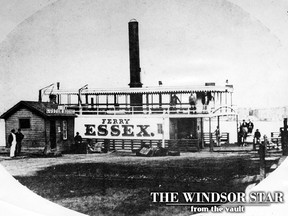 The ferry Essex, built in September 1860 and one the first to operate, is shown at the Windsor customs house before taking off for Detroit. The year is not indicated on the photo, but it is estimated to be about 1865. The Essex was considered an advance in ferries when it came on the scene. It was said to be a great improvement on the earlier ships, some of which even were propelled from the shore by horses using a turntable. This proved too expensive. (FILES/The Windsor Star)