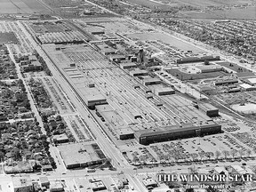 Chrysler Corporation of Canada's main car assembly plant is pictured in this 1957 file photo. Looking south shows the two assembly plants (engine plant in background) with Chrysler Centre on the bottom left and Tecumseh Road East at the bottom. The plant at the bottom known as plant 3 was the main car assembly plant. (FILES/The Windsor Star)
