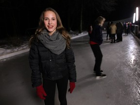 Sylvia Dean celebrates her birthday on a backyard rink in Windsor on Friday, January 10, 2013.                         (TYLER BROWNBRIDGE/The Windsor Star)