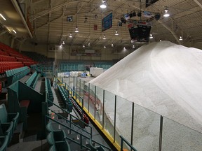 Salt is being stockpiled at Windsor Arena, Friday, Feb. 14, 2014.  (DAX MELMER/The Windsor Star)